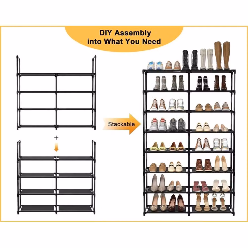 Nordara 2-Piece Metal Four-Layer Shoe Rack in Black, W/D/H: 88.5 x 30 x 73 cm – 3