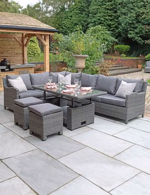 Royalcraft Paris 8 Seater Modern L-Shape Garden Lounge Set with Coffee Table in Grey
