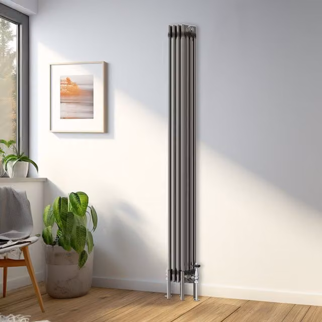 Right Radiators Traditional Raw Metal 4 Column Vertical Radiator, Silver/Yellow, H: 180 cm, W: 20 cm, D: 20 cm