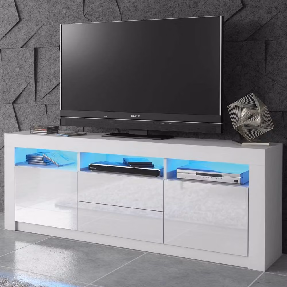 FORGEVIO Modern TV Stand Cabinet with White Matt Body and White Gloss Doors – 4