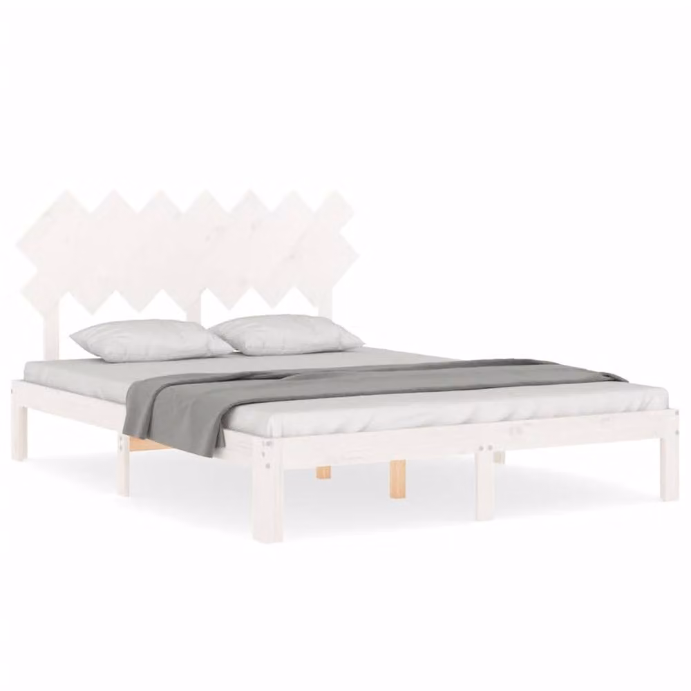 Berkfield Home Beautiful Bed Frame with Headboard in White Solid Pine Wood, W/D/H: 140 x 200 x 80.5 cm – 2