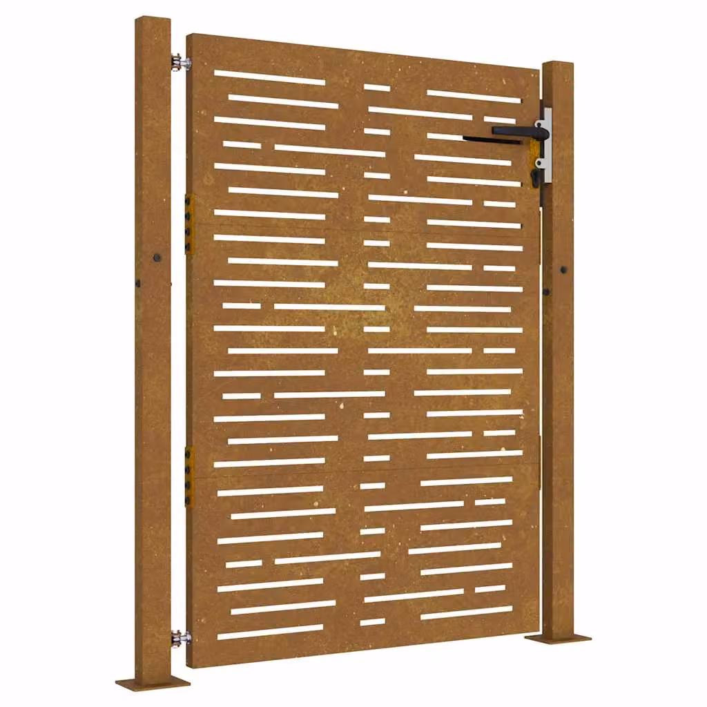 Berkfield Brown Corten Steel Garden Gate with Square Design, W: 105 cm, H: 130 cm – 2
