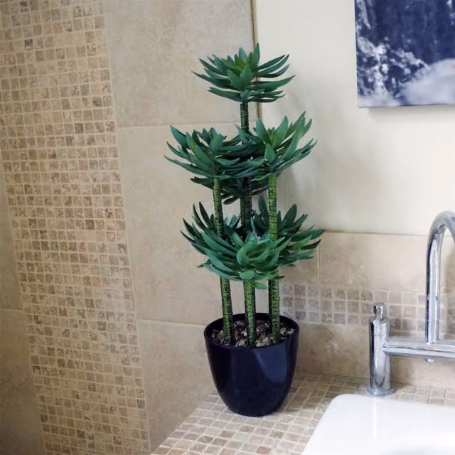 Artificial Green Tropical Yukka Plant in a Modern Round Decorative Pot, Height: 60 cm