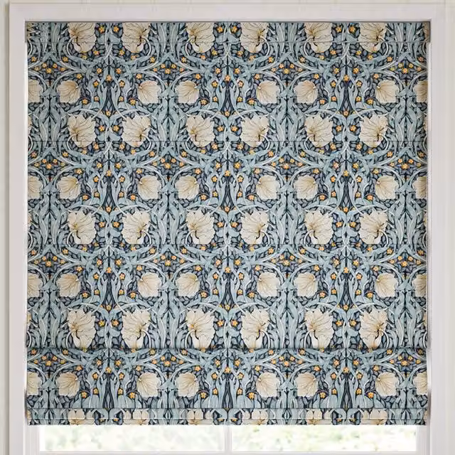 William Morris Pimpernel Floral Velvet Made to Measure Roman Blind in Blue