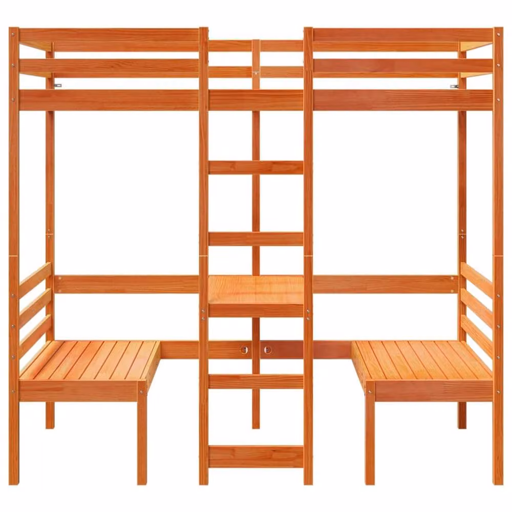 Berkfield Home Loft Bed Frame with Desk and Chairs in Wax Brown Solid Pine Wood, W/D/H: 80 x 200 cm – 3