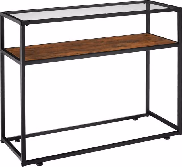 tectake Kilkenny Industrial Console Table in Black and Brown Oak with Glass Top