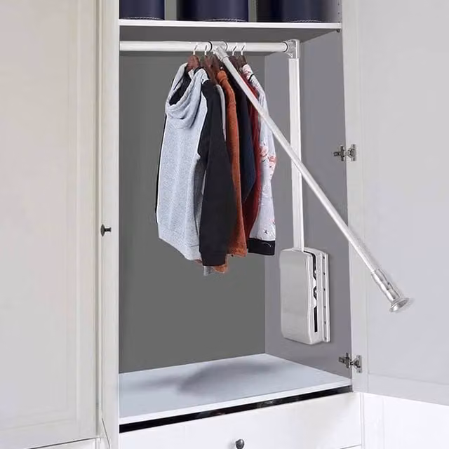 NESTLUNE Heavy Duty Silver Pull Down Wardrobe Hanging Rail, W: 100 cm, D: 15 cm – 1