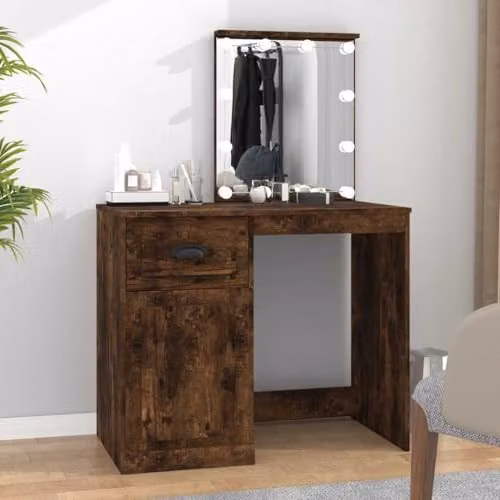 vidaXL Modern Dressing Table with LED Lighting in Brown, W/D/H: 90 x 50 x 132.5 cm – 2