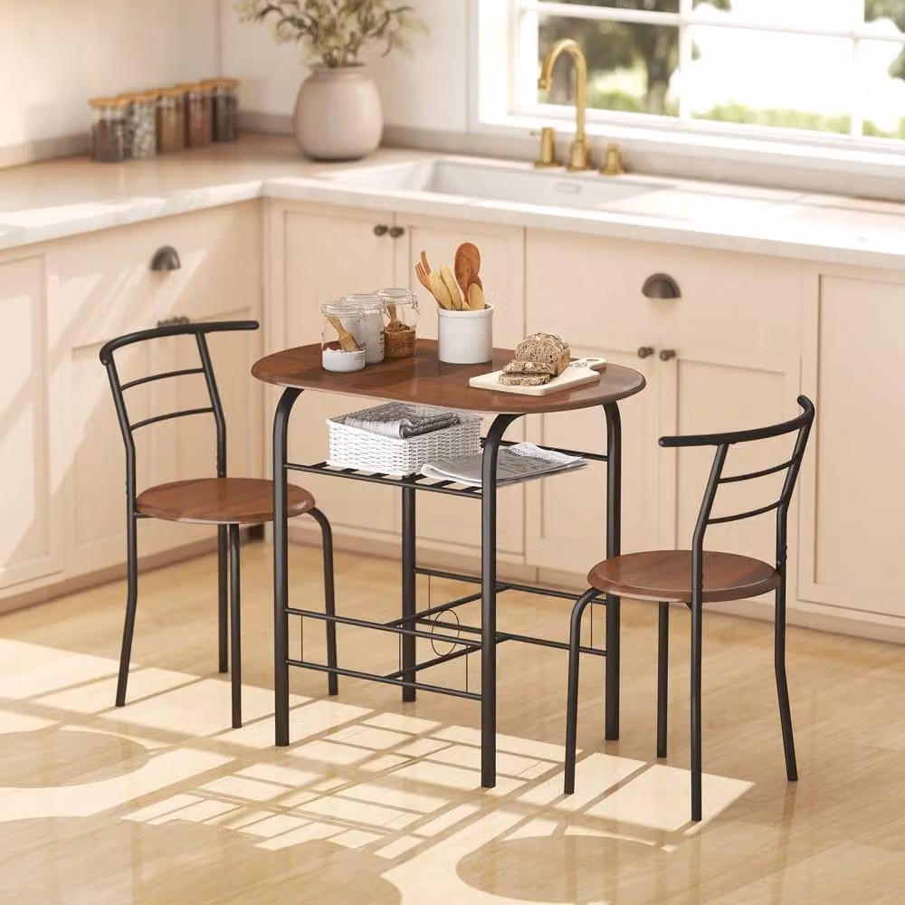 Wyld Haus Vidiba 3 Piece Compact Dining Set in Natural Wood Effect and Black Metal – 3