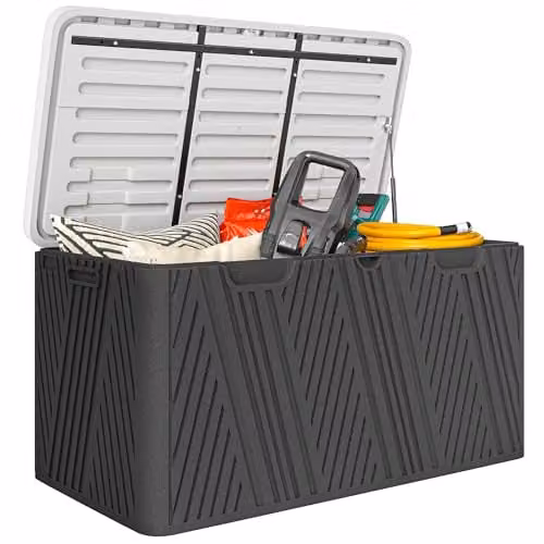 Outsunny 380L Black Plastic Garden Storage Box with Lock, W/D/H: 115 x 60 x 60 cm – 1