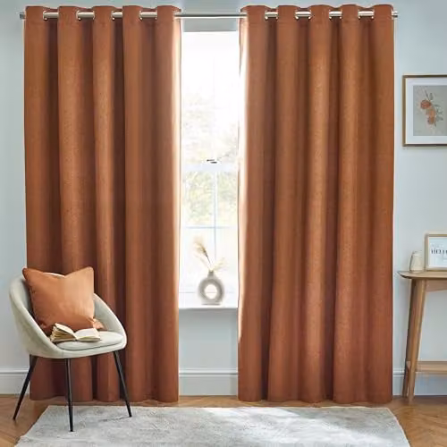 Furn Dawn Thermal Blackout Eyelet Curtains in Brick, Width: 168 cm, Drop: 229 cm