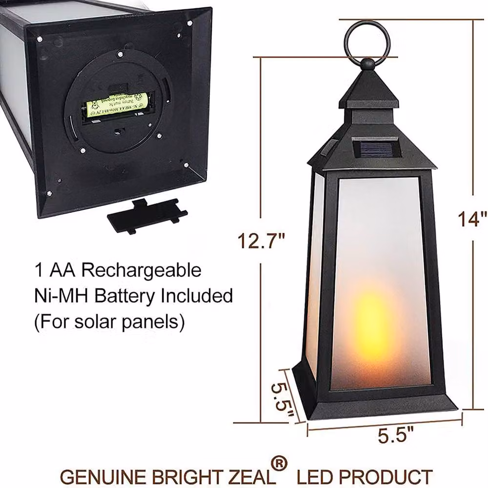 Bright Zeal 2-Piece Black Solar Vintage Lanterns with Flickering LED Flame and Glass, Height: 36 cm – 5