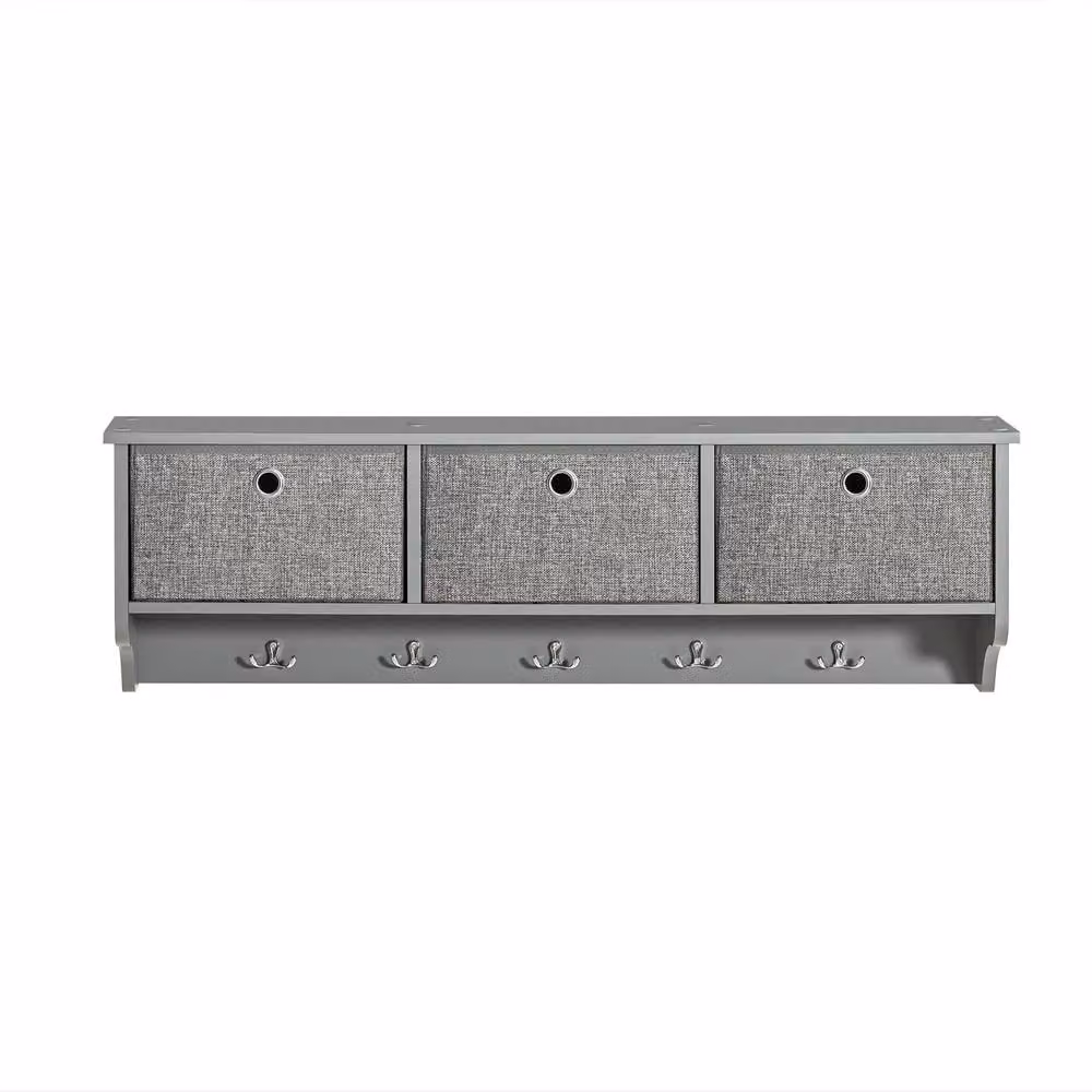 SoBuy Wall-Mounted Coat Rack with 5 Hooks and 3 Baskets in Grey – 2