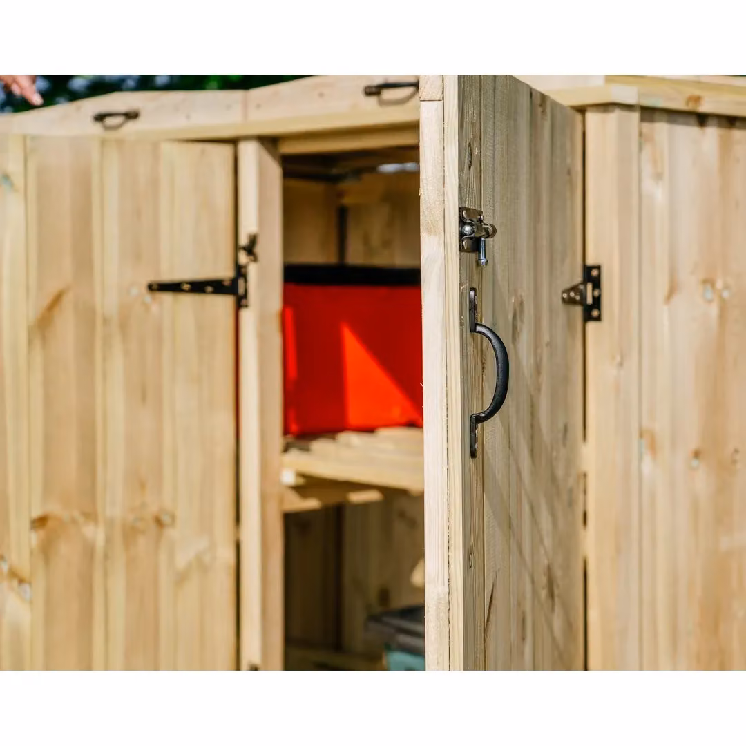 Buttercup Farm Chatburn 8 Recycle Box Store in Brown Timber with Pent Roof and Shelving, W/D/H: 120 x 80.4 x 239 cm – 5