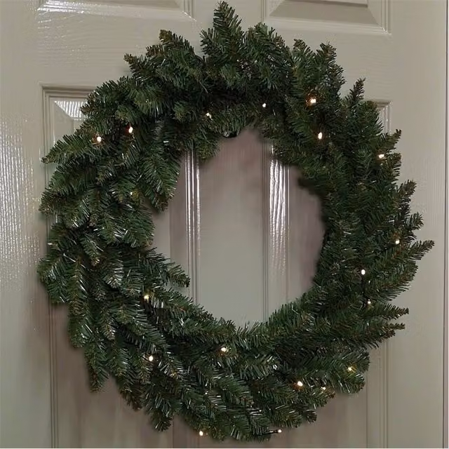FLAVORA Plain Green Round Christmas Wreath with Leaves, W/D/H: 60 x 15 x 15 cm