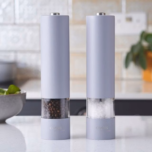 Cooks Professional Electric Stainless Steel Automatic Salt and Pepper Mill Set in Matt Grey