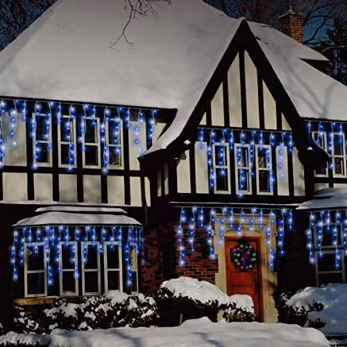 Christmas Workshop 480 LED Icicle Christmas Lights in Blue and White, 11.5 Metres, Mains Powered – 1