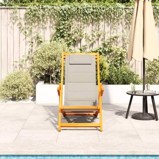 Berkfield Home Beautiful Folding Beach Chair with Armrests and Adjustable Headrest in Taupe Acacia Wood