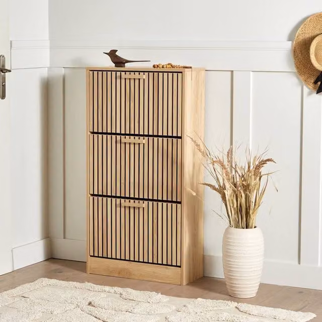 Wyld Haus Brown 3-Compartment Wall Mounted Hallway Shoe Cabinet with Pine Legs
