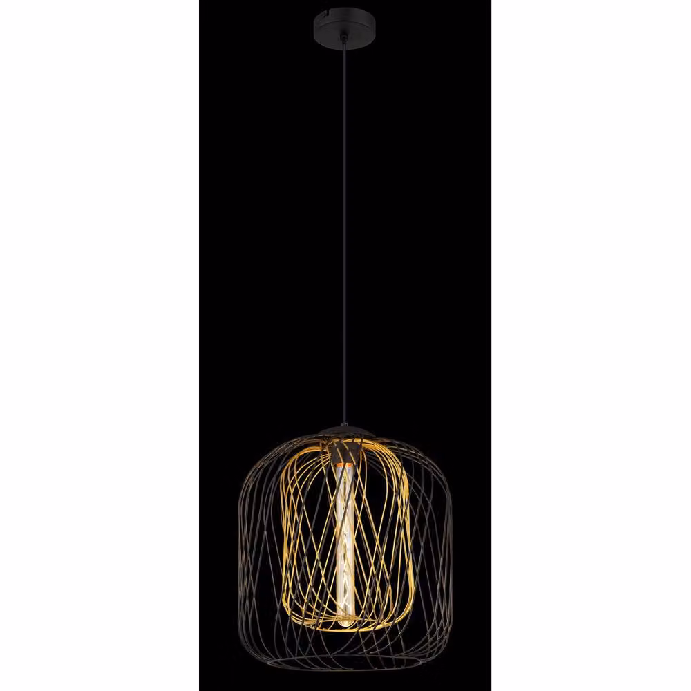 Netlighting Dichti Round Wire Frame Pendant Ceiling Light in Black and Gold/Brass, Diameter: 35 cm – 2