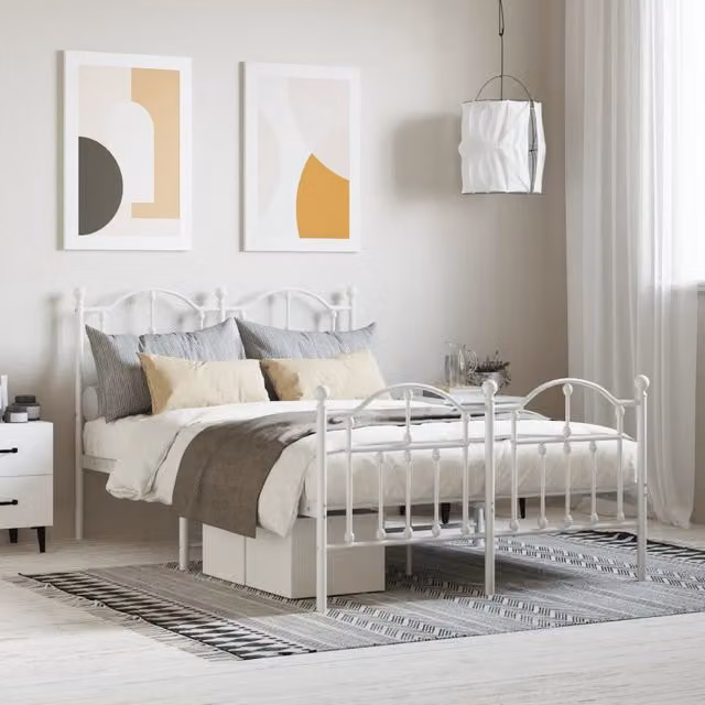 Berkfield Home Metal Bed Frame with Headboard and Footboard in White, W/D/H: 120 x 200 cm – 1