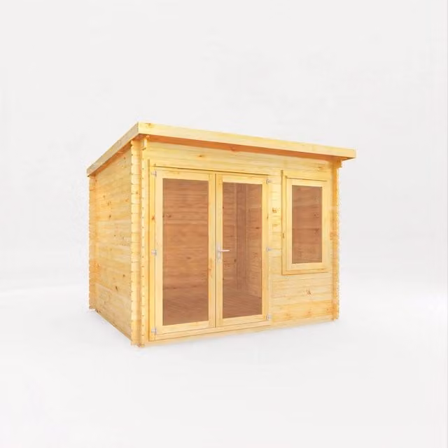 Mercia Elite Pent Log Cabin in Light Tan, 28 mm Wood, W: 303.2 cm, D: 333.4 cm, H: 249.4 cm