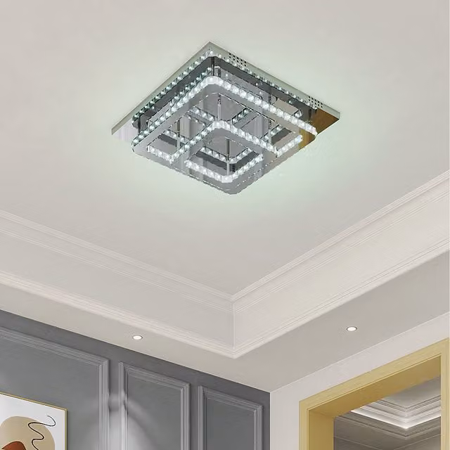 Komore Square Geometric Crystal LED Ceiling Light in Silver