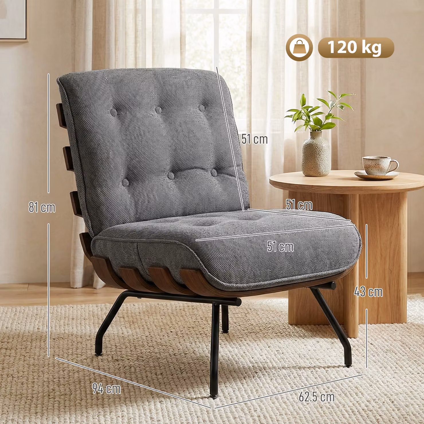 HOMCOM Dark Grey Linen-look Fabric Accent Chair with Armrests and Spring Cushion – 3