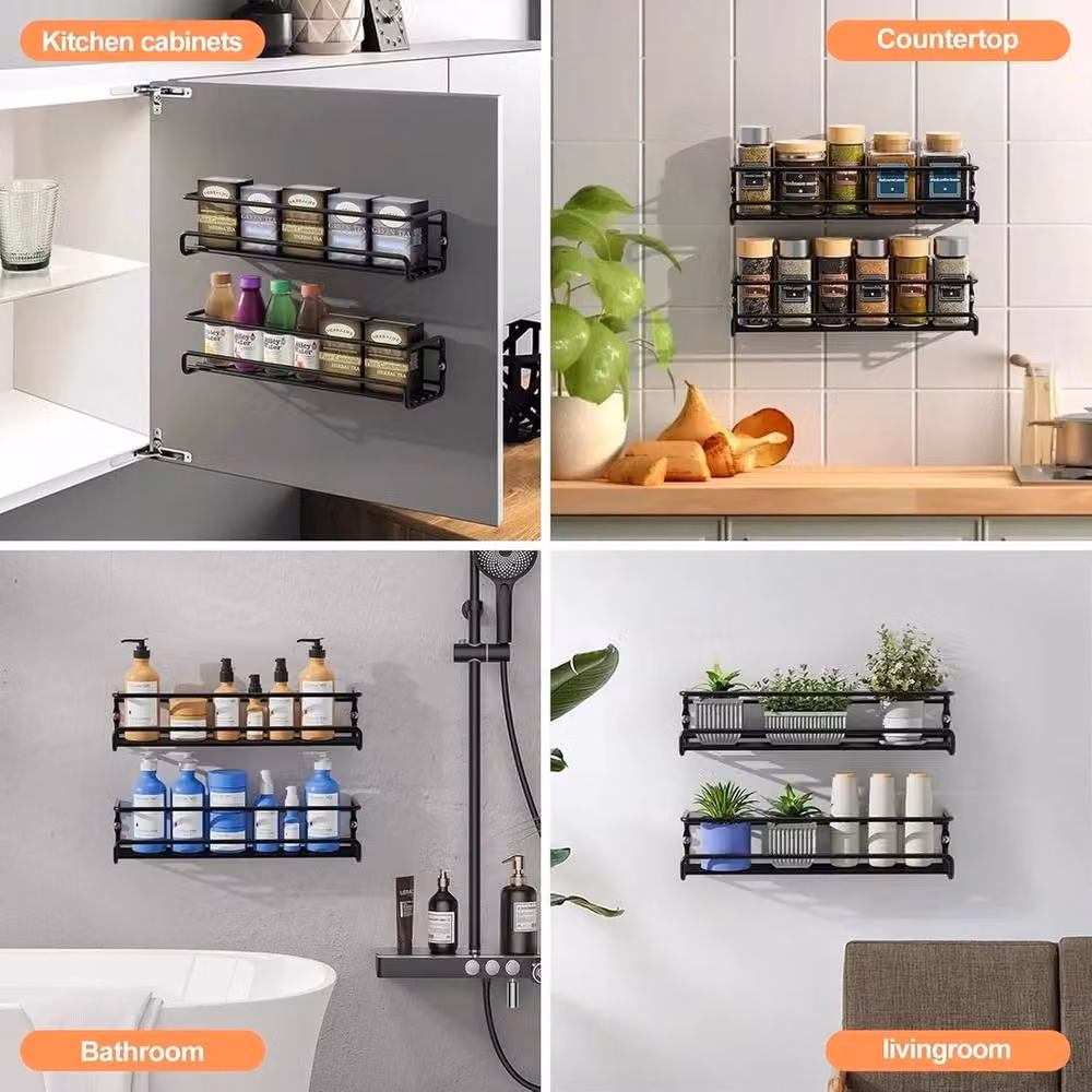 FORGEVIO 4-Piece Metal Spice Rack and Kitchen Door Storage Organiser in Black – 3