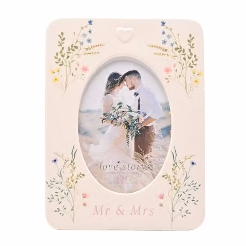 Widdop and Co Love Story Wildflower Ceramic Photo Frame, White, Oval, 10.16 x 15.24 cm