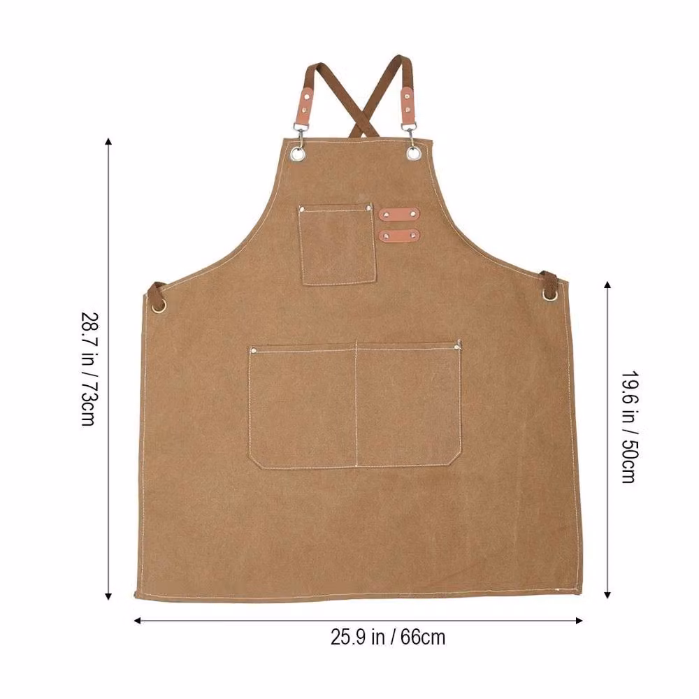 FLAVORA Unisex Brown Waxed Canvas Work Apron, Waterproof and Oil Resistant, W/H: 100 x 15 cm – 2