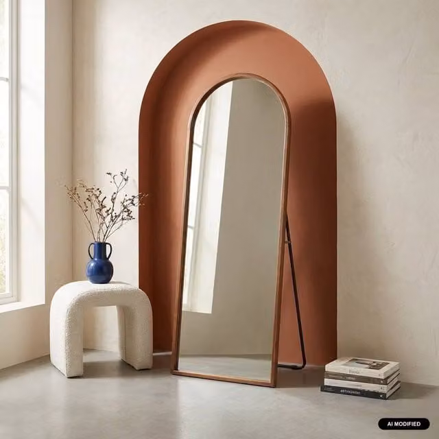 Sweekeek Arched Freestanding Floor Mirror with Steel Base and Rubberwood in Dark Brown, H 170 cm x W 60 cm – 1