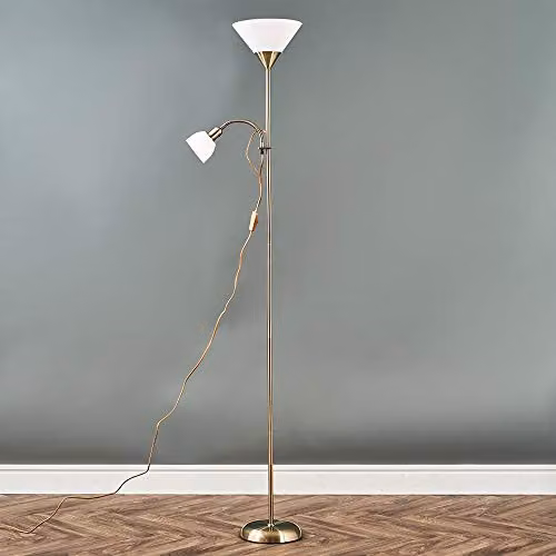 ValueLights Moz Mother and Child Uplighter Floor Lamp in Gold/Brass with LED Bulbs – 2