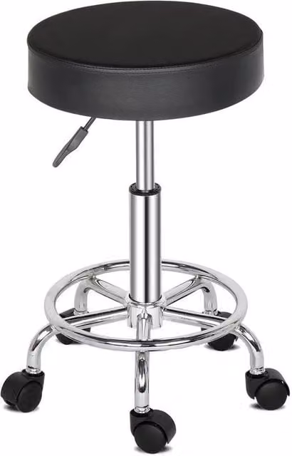 Kelvenix Black PU Leather and Metal Hydraulic Swivel Bar Stool with Wheels – 1