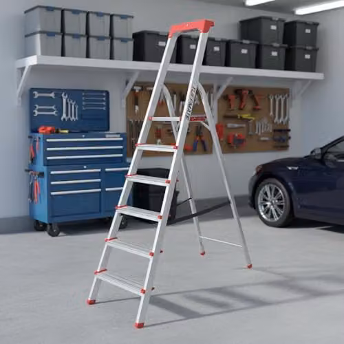 TUFFMATE 6-Step Aluminium Folding Ladder with Tool Tray and Rubber Feet, Silver, 150kg Max Load – 4