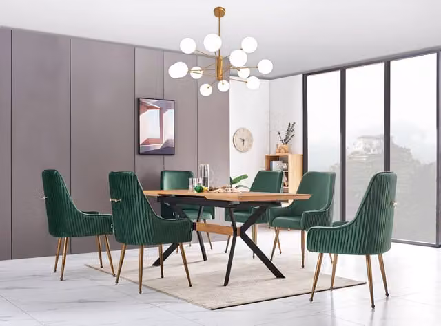 Life Interiors Soho Blaze LUX Dining Set with Rectangular Drop Leaf Table and 6 Chairs in Green, Black and Gold
