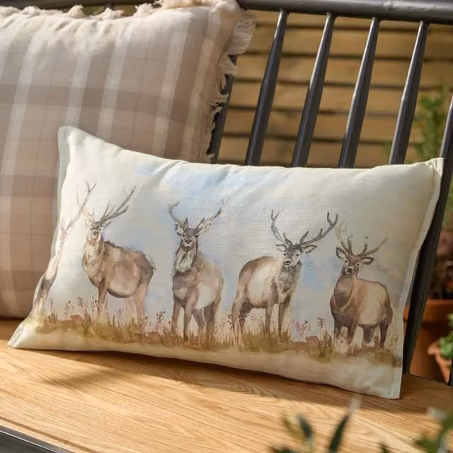 Voyage Maison Moorland Stag Outdoor Filled Boudoir Cushion, Nut, W: 50 cm, H: 30 cm