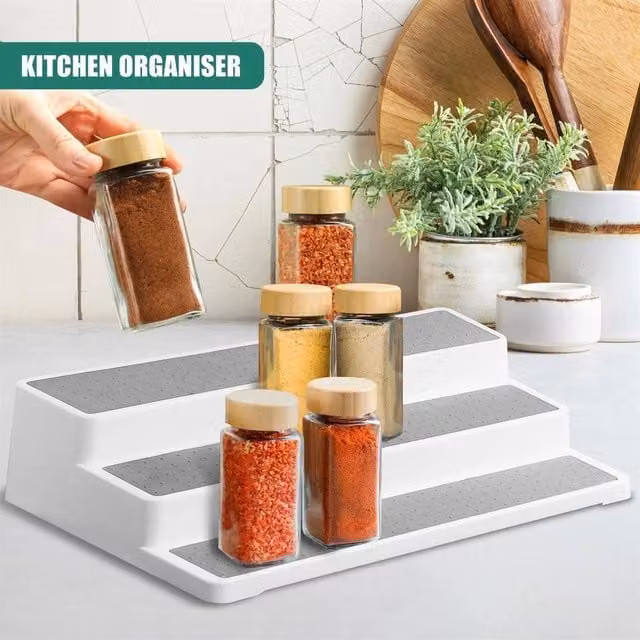 NESTLUNE 3 Tier Nonslip Spice Rack Cupboard Storage Shelf, White, W: 100 cm, D: 15 cm