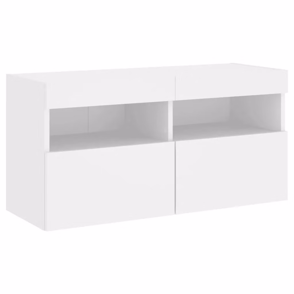 Berkfield Home Modern White Glossy TV Wall Cabinet with Integrated LED Lighting W/D/H: 80 x 40 x 40 cm – 2