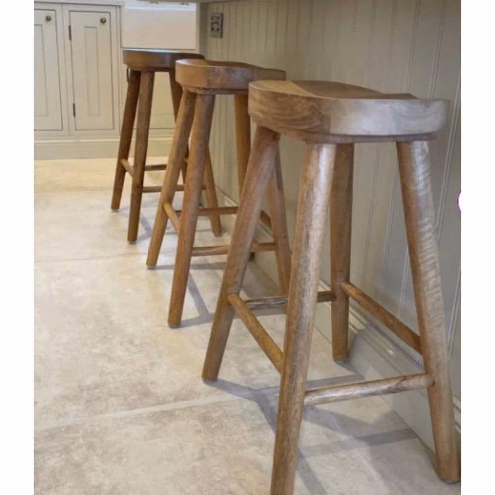 Elm Home And Garden Solid Mango Wood Bar Stool in Light Oak Finish, Brown/Beige, W/D/H: 38 x 38 x 68 cm – 2