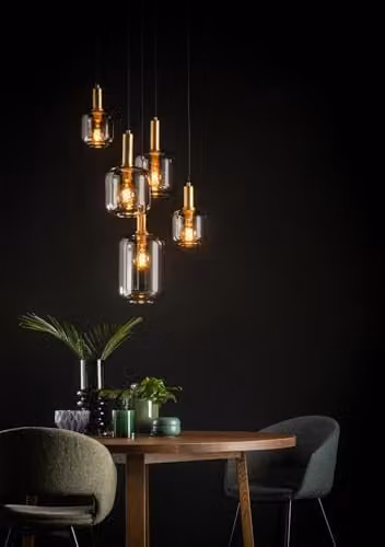 Lucide Joanet Dimmable Adjustable Cluster Pendant Light in Grey and Gold/Brass with Glass Shades – 2