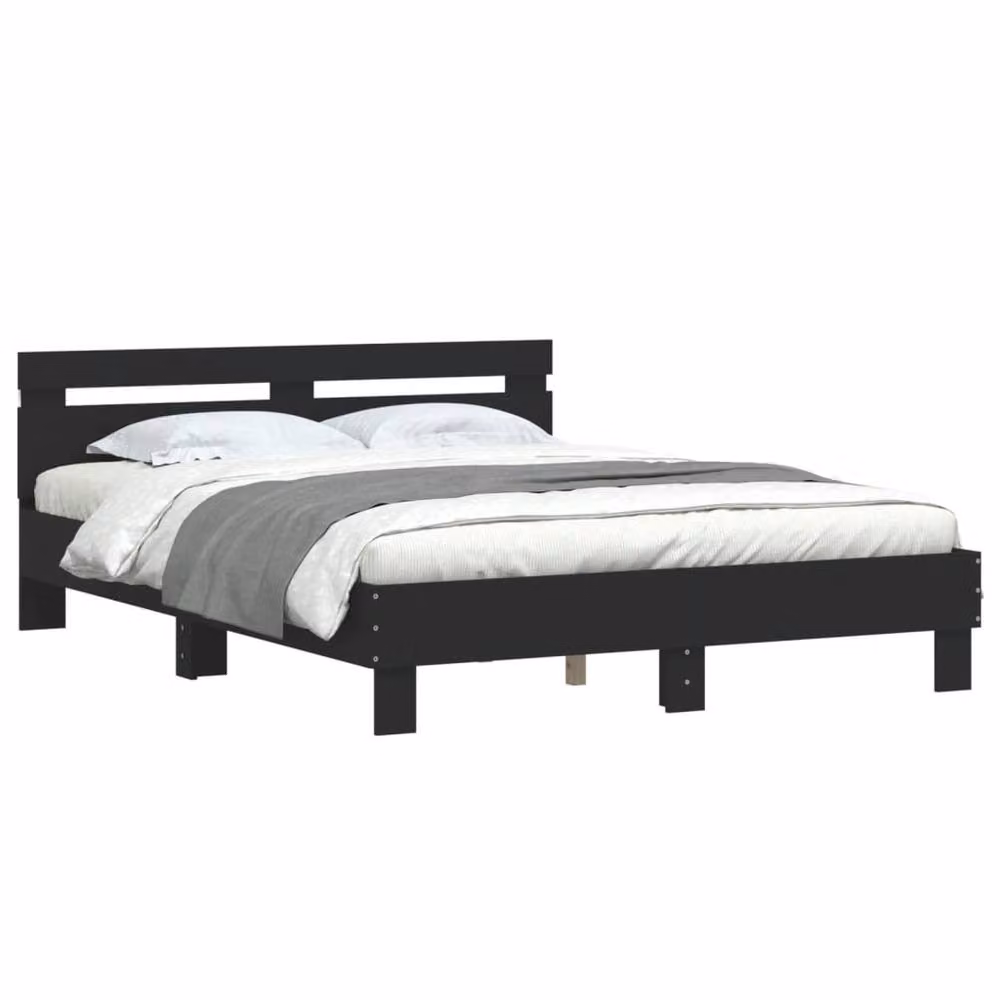 Berkfield Home Modern Bed Frame in Black with LED Under-Bed Lighting and USB Charging Port, W: 140 cm, D: 200 cm – 3