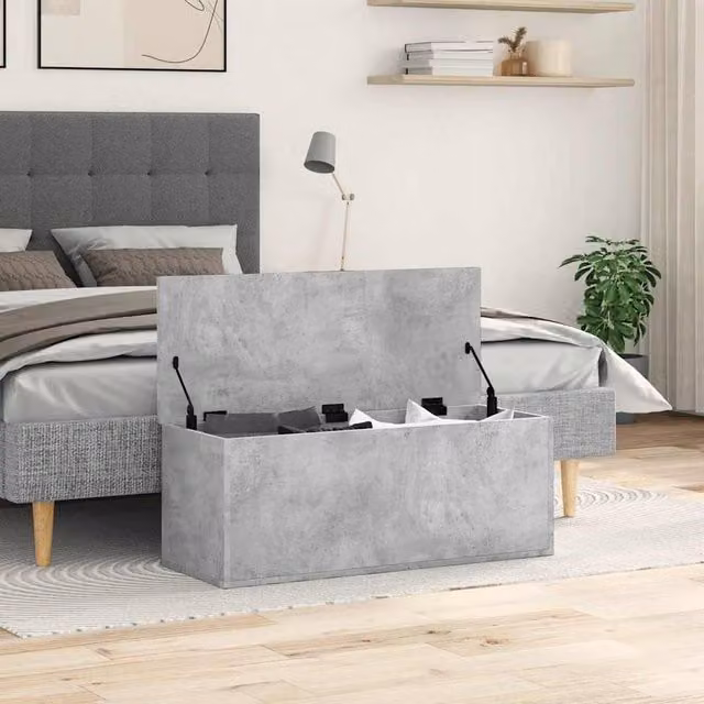 Berkfield Home Storage Box in Concrete Grey, W/D/H: 90 x 35 x 35 cm