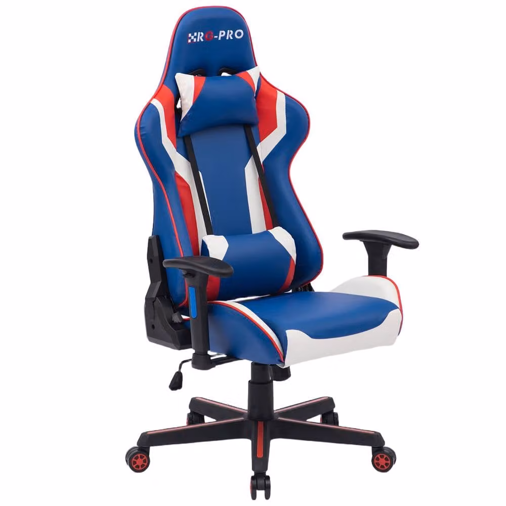 RayGar RG-PRO Gaming Chair in Blue with Synthetic Leather, Height Adjustable, 360 Degree Swivel and Headrest – 2