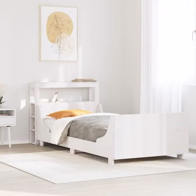 Berkfield Home Small Single Solid Wood Pine Bed Frame in White W: 75 cm, L: 190 cm