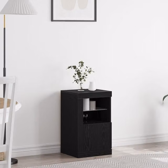 Berkfield Home Black Oak Sideboard with Integrated LED Lighting W/D/H: 41 x 37 x 67 cm