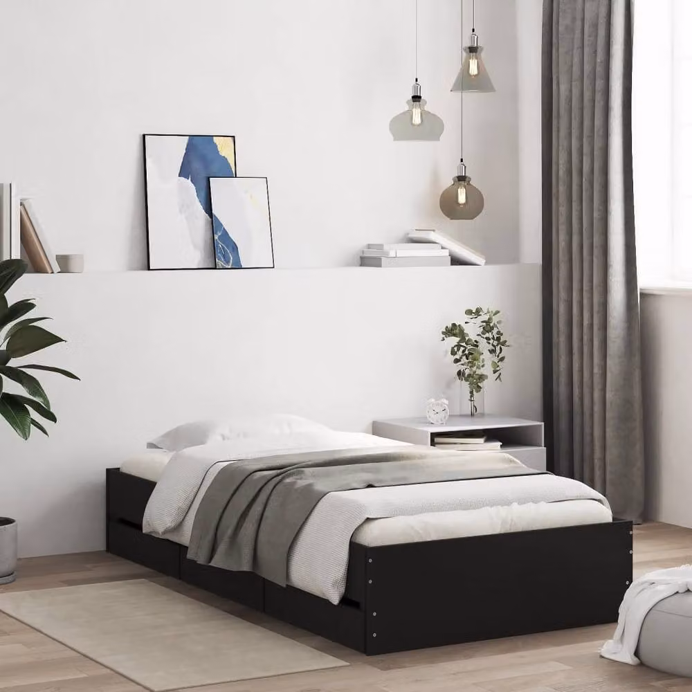 Berkfield Home Modern Bed Frame with Drawers, Black, W/D/H: 100 x 200 cm – 2