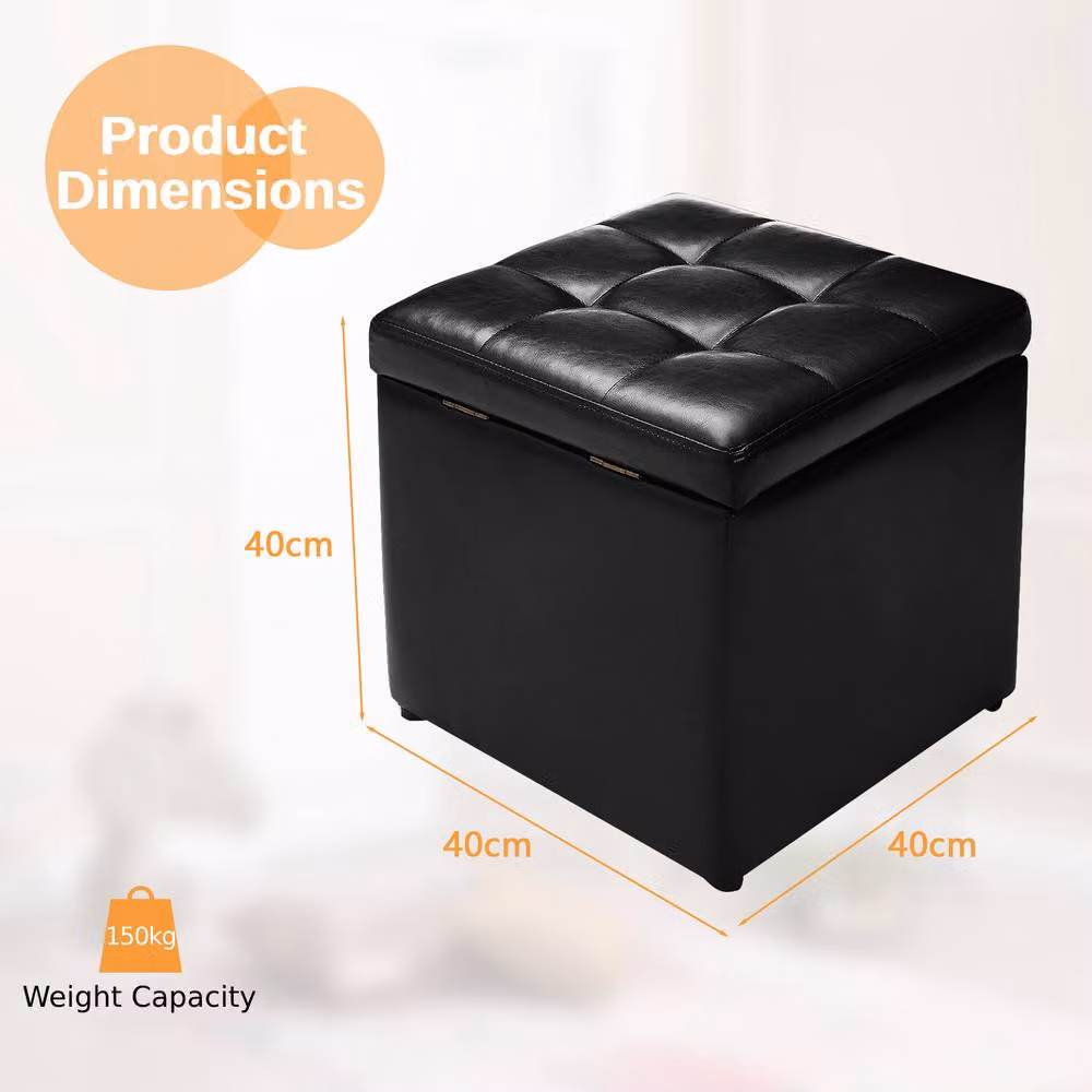 Costway Black Synthetic Leather Storage Stool with Lid – 2