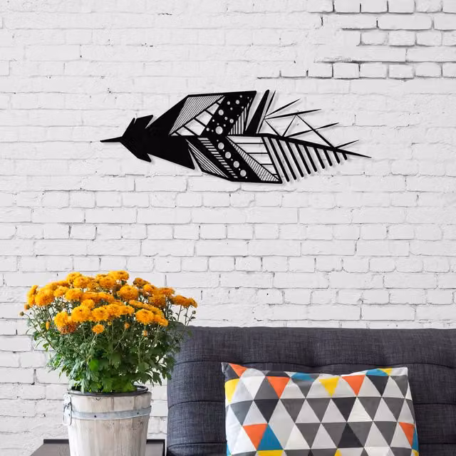 Decortie Feather Metal Wall Art Decorative Minimalist Black Ornament – 1