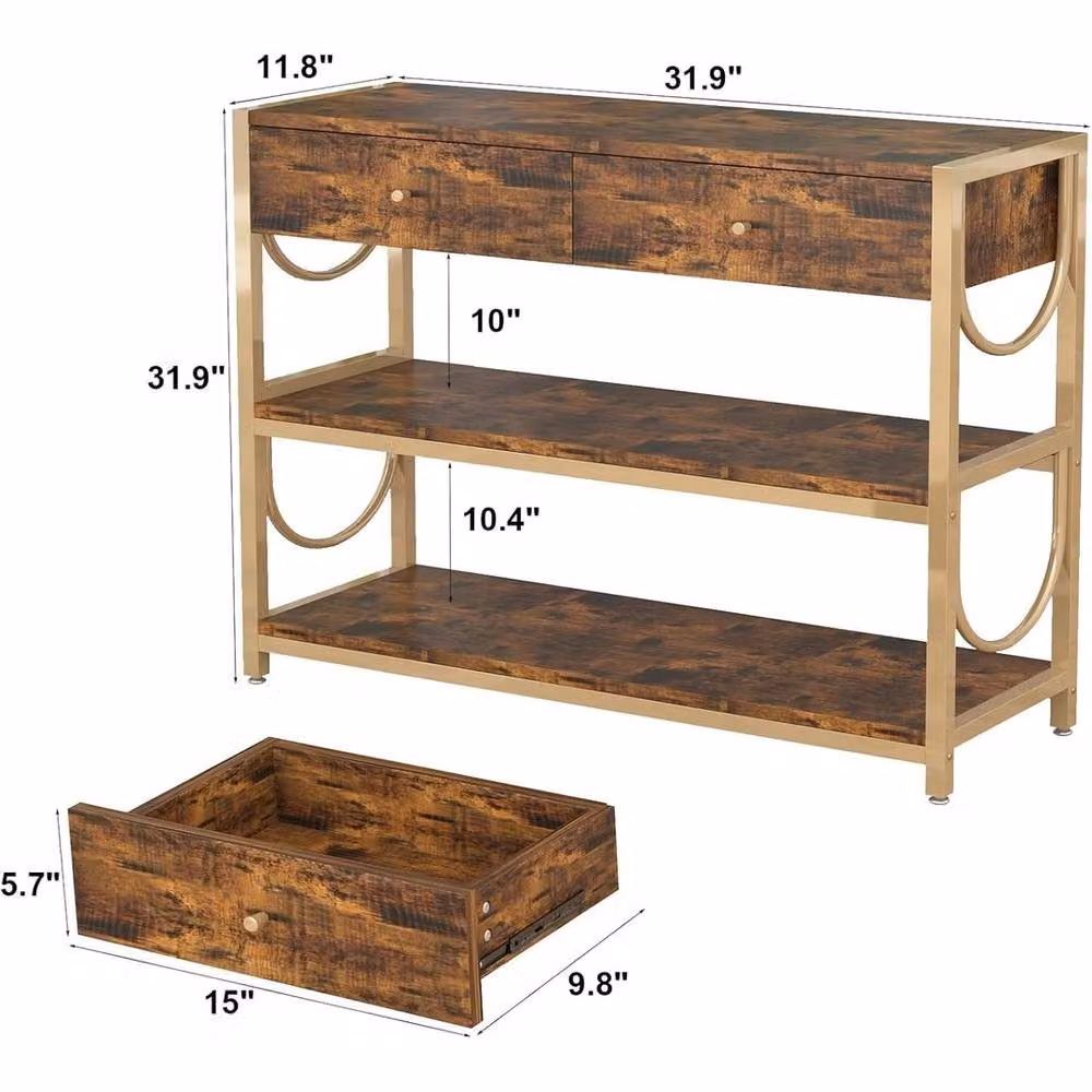 KORVIXA Brown Console Table with Drawers, W/D/H: 100 x 100 x 100 cm – 2